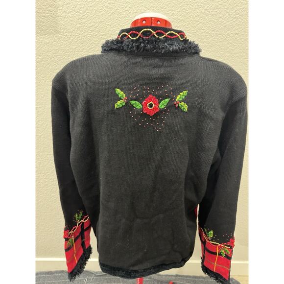 Vtg Berek 2 By Takako Sakon Cardigan Christmas Poinsettia Cabincore Sweater - Picture 2 of 15